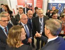 A delegation of politicians from the regional French authorities; J. Vayron, Director of Agence ITER France; G. Thomas, Deputy Director-General, DG Energy, European Commission; J. Schwemmer, F4E Director; B. Bigot, ITER Organization Director-General welcomed by B. Blanc, Assystem, at the company’s stand. ITER Business Forum 2019, Antibes, Juan les Pins, France.