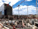 Panoramic view of the Tokamak complex consisting of the Tritium, Tokamak and Diagnostics buildings. Cladding progresses at the Assembly Hall. June 2016, F4E ©
