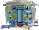 ITER Cryostat cutaway image highlighting in red the nine Pre-Compression Rings