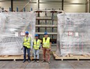 F. Albajar, F4E Technical Responsible Officer, Darshan Parmar, ITER Organization Technical Responsible Officer, Paco Sanchez Arcos, F4E Project Manager, supervising the delivery of Europe’s first High Voltage Power supply unit delivered to ITER.