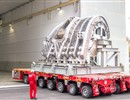 Lower segment of sector 5 of the ITER Vacuum Vessel loaded on a trailer to go through radio graphic tests. Works performed in Mangiariotti, located in Monfalcone, Italy. Europe is responsible for five out of the nine sectors of the component. F4E has signed a contract with the AMW consortium consisting of Ansaldo Nucleare, Mangiarotti, Walter Tosto.